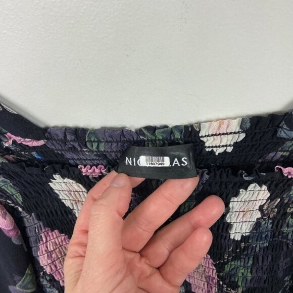 Nicholas 100% Silk Floral Square Neck Smocked Puff Sleeve Blouse Australia Top 6 - Picture 10 of 14